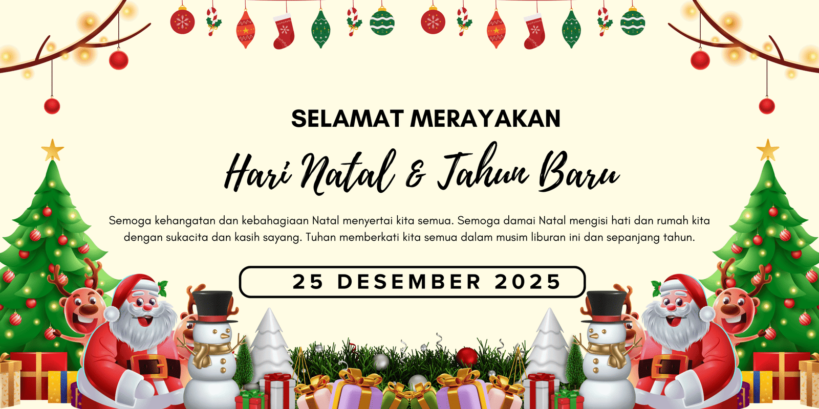 Hijau dan Krem Modern Ilustrasi Ucapan Hari Natal Banner (1)